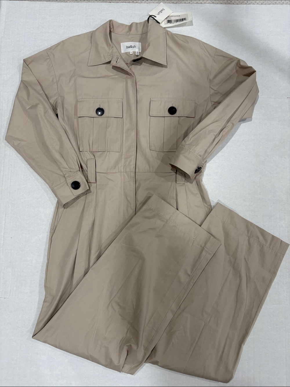 ba&sh Taupe Utility Jumpsuit with Button Pockets Medium